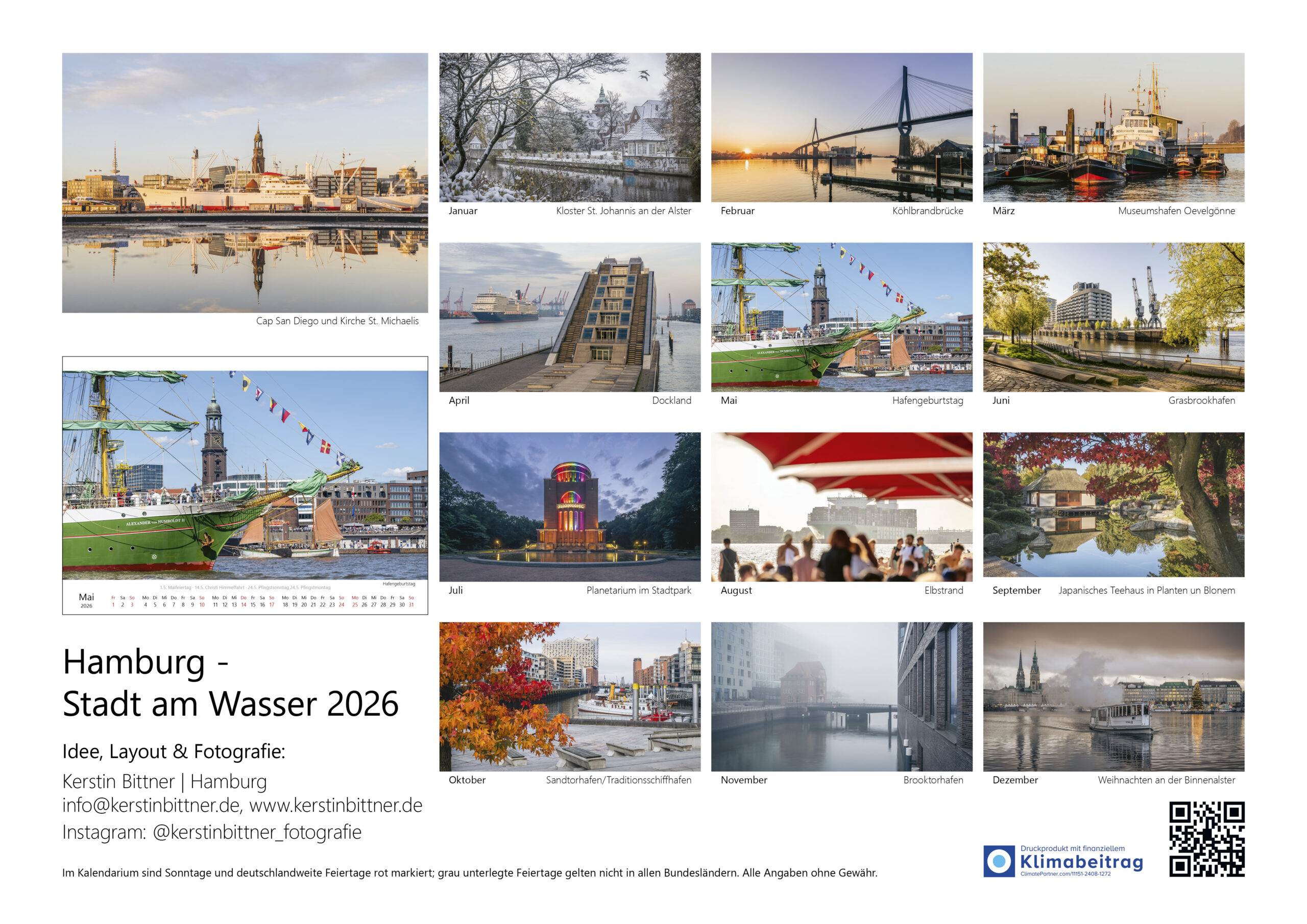 Kalender "Hamburg - Stadt am Wasser" 2026. Foto: Kerstin Bittner