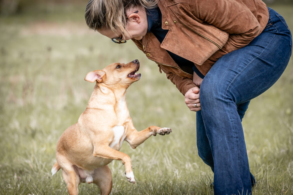 Hund mit Frauchen beim Spielen. Foto: Kerstin Bittner